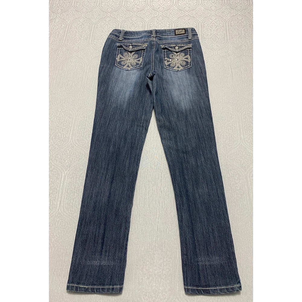 Earl Jeans Embroidered Bling Rhinestone Pockets Women's Size 4 Blue Embellished